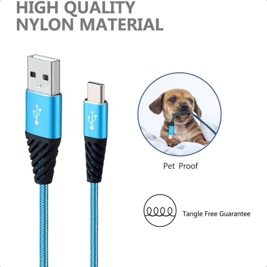 كابل شاحن من النوع C بطول 10 أقدام و4 عبوات سلك شحن سريع USB A إلى USB C شاحن الهاتف الخليوي من النايلون المضفر متوافق مع هاتف Samsung Gala