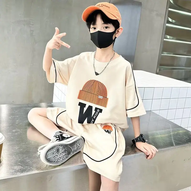Boys Summer Casual Shorts Sleeve Sleeveless T-shirts+Pants 2pcs Sets 5-14 Years Teenage Sportswear Children Outfits Set -123 2