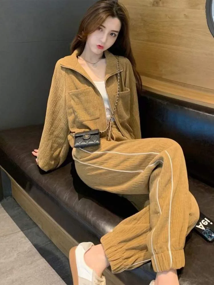 

Spring Autumn New Sportswear Suits Women's Loose Bombing Street Sweaters Fashion Reduction and Casual Two -piece Suit