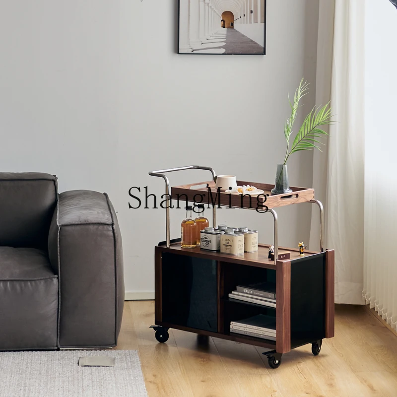 

CL Small Trolley with Wheels, Solid Wood Black Walnut Tray, Sofa Side Table, Restaurant Coffee Table, Tea Table