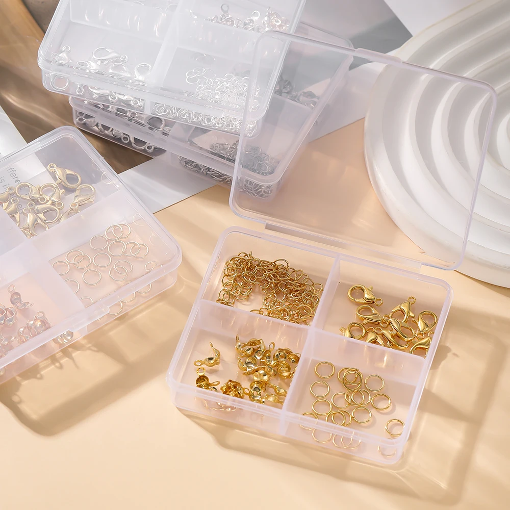 

1Box 4-Grid 14/18K Gold Color Plated Lobster Clasps Open Jump Ring Sets For Diy Bracelet Necklace Jewelry Making Accessories