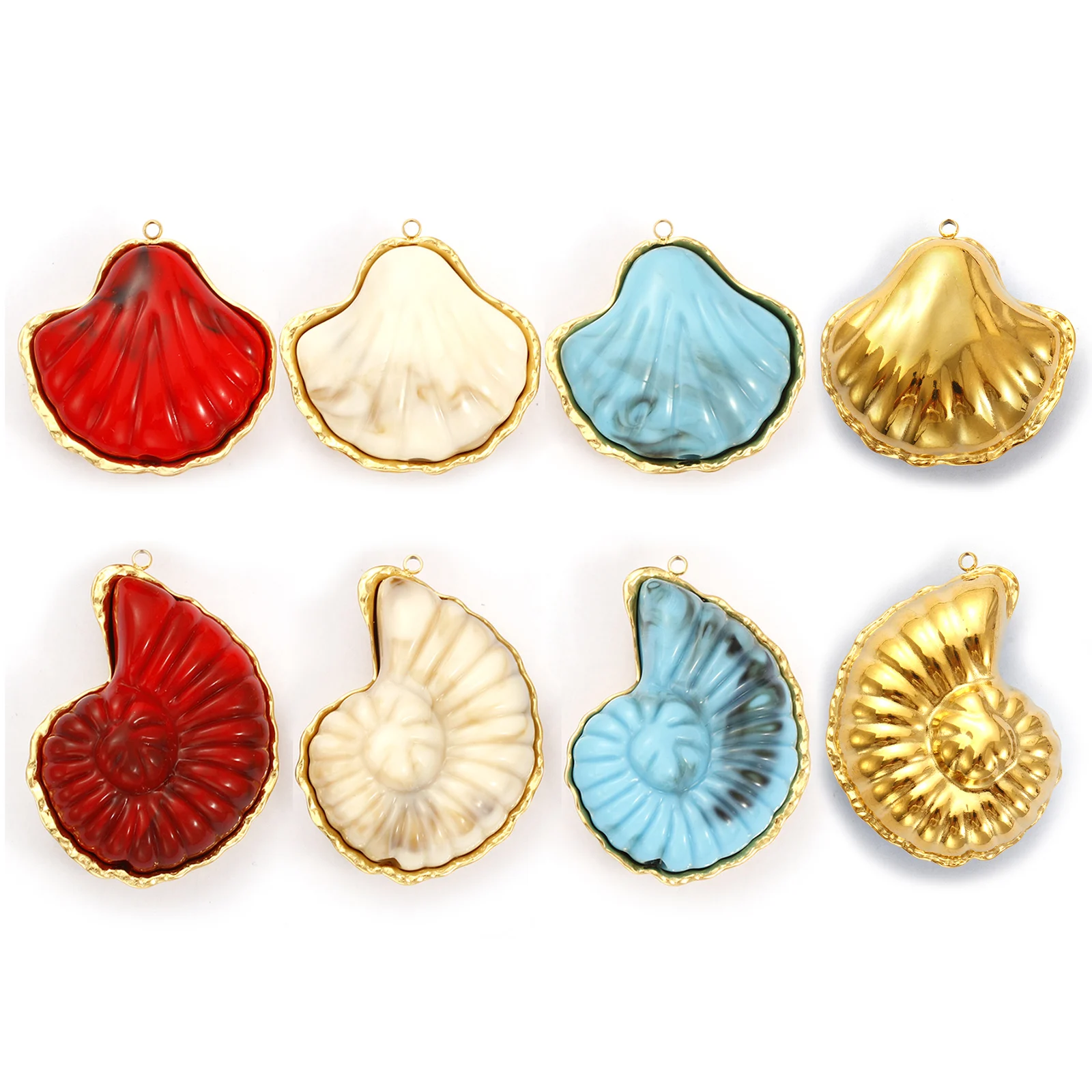 1 Piece 304 Stainless Steel Ocean Pendants 18K Gold Plated Resin Patch Shell Conch Charms For DIY Necklace Jewelry Making