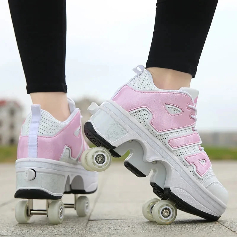 Skate Shoes Deformation Roller Skates 4 Wheels Parkour Sports Skateboard Shoes Children Girls Boys Roller Skates Unisex Sneakers