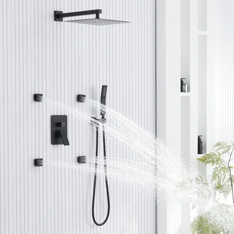 Rain Shower System with Body Jets, Powerful Full Body Shower System with Rainfall Shower and Handheld Spray