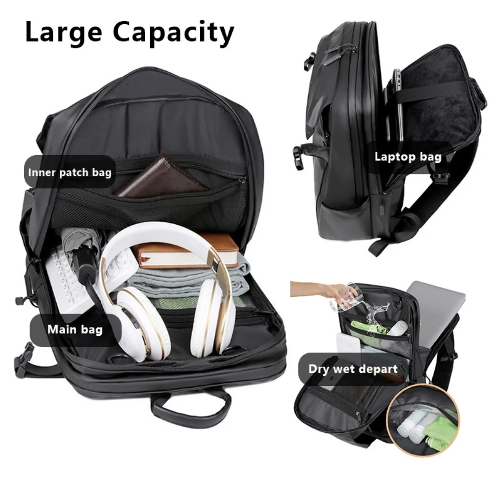 Imagem -03 - Mochila de Viagem em Couro Expansível para Homens Grande Capacidade Impermeável Bolsa de Negócios com Tiras Reflexivas Mochila Escolar