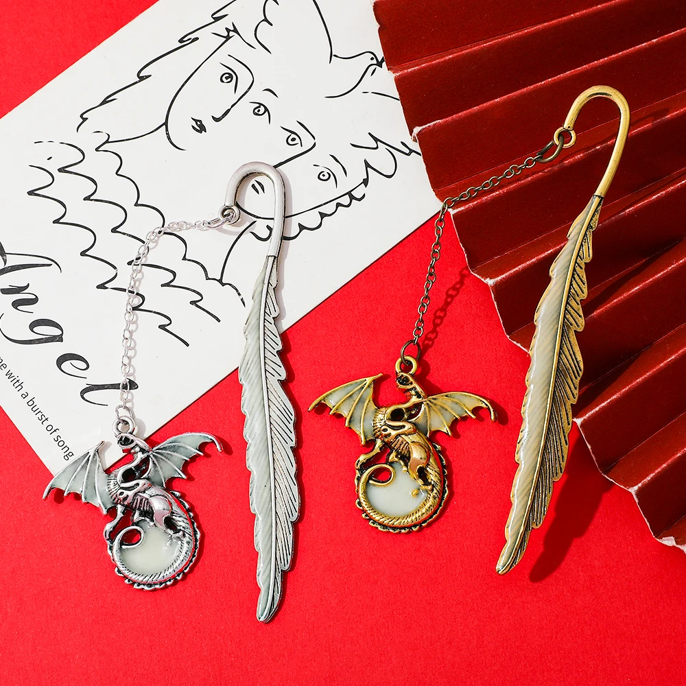 إشارة مرجعية معدنية على شكل تنين ريش كلاسيكي، إشارة مرجعية مضيئة فريدة من نوعها للقراء من الذكور والإناث، سحر قلادة تنين عصرية. #4