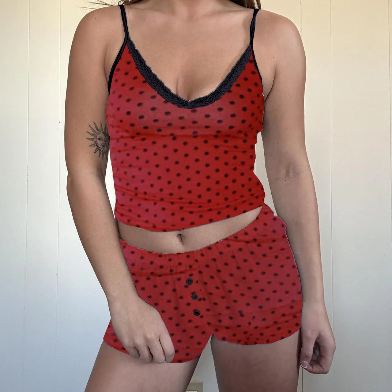 2025 Y2K Sexy Damen-Nachtwäsche-Set – ärmelloser Pyjama mit Spitzenbesatz, 2-teilig, mit Blumendruck für Sommerabende