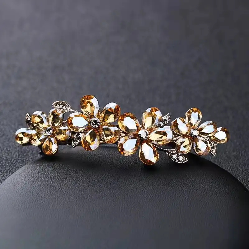 Korean Blue Crystal Flower Spring Hair Clip Vintage Rhinestone Horizontal Clip Top Clip Elegant Mom Fashion Hair Accessories