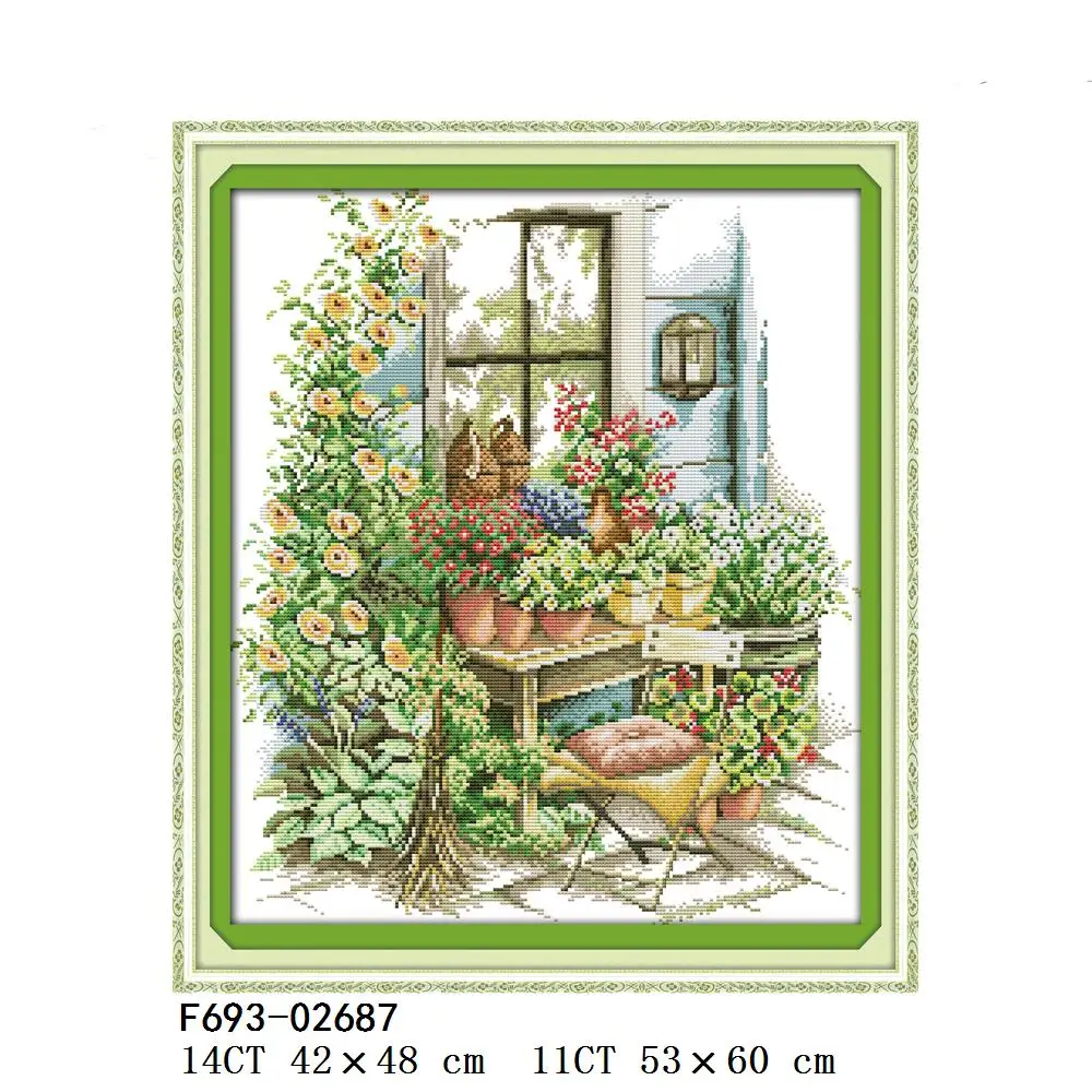 Joy Sunday Little Float The Leisurely Courtyard Green Home The Pool Spring Garden Cross Stitch، F308، F443، F481، F539، F693