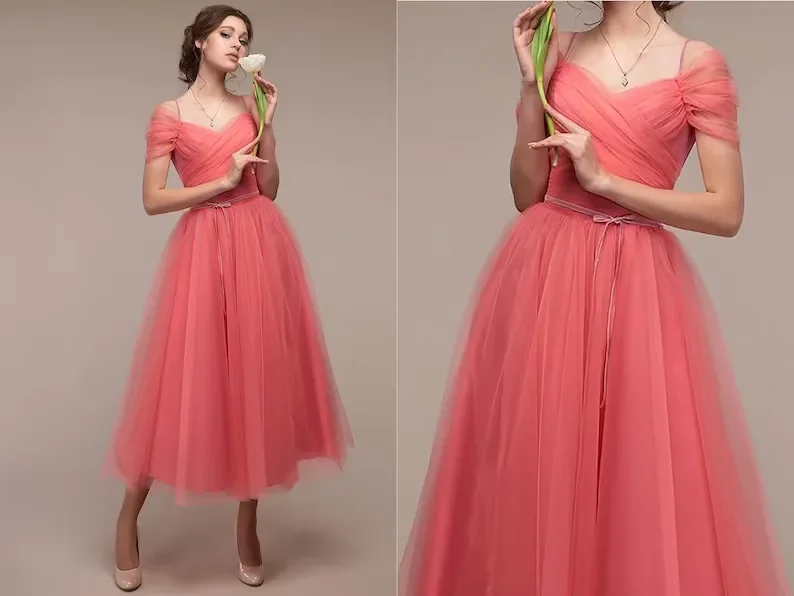 Wedding Bridesmaid Dress Party Evening Long New Mesh Women\'s Dress Sexy Off Neck Strap Short Sleeve Solid Color