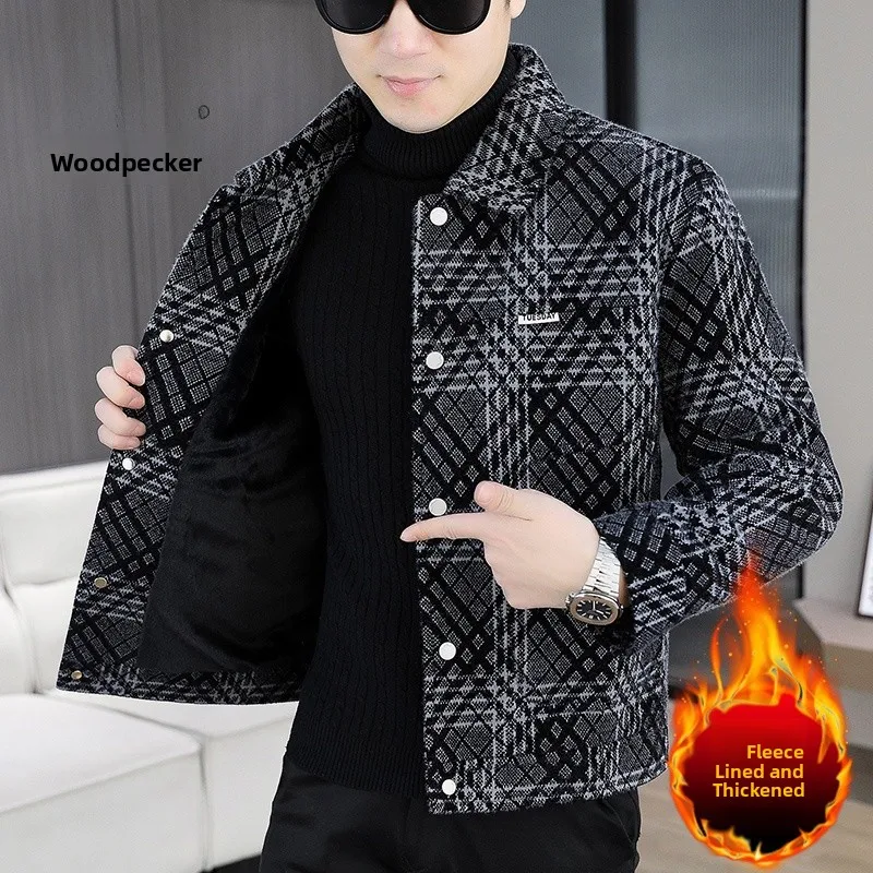 

TUCANO Autumn Winter Men's Plaid Flannel Jaet Thiened Warm Faionable Outerwear Stand Fit Long Sve ort Coat