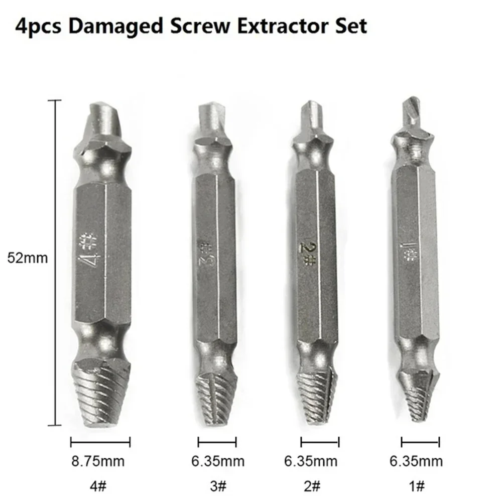 

Damaged Screw Extractor 4pcs Broken Speed Out Easy out Bolt Stud Stripped Remover Tool Drill Bit