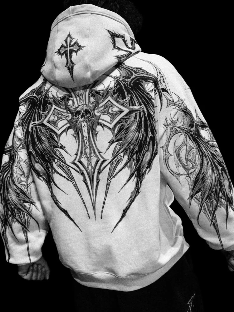 Image of Breathedivinity Dark Wind Kapuzenpullover mit Aufdruck - Einzigartiger Stil Jacke für Retro Streetwear Hoodie