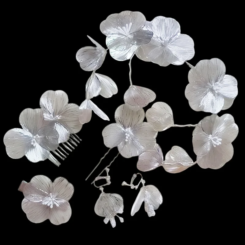 Свадебная повязка на голову серебряного цвета, цветок, лист, тиара для волос, расческа для волос, заколка для волос, головной убор, свадебные головные уборы, аксессуары для волос, украшения на голову