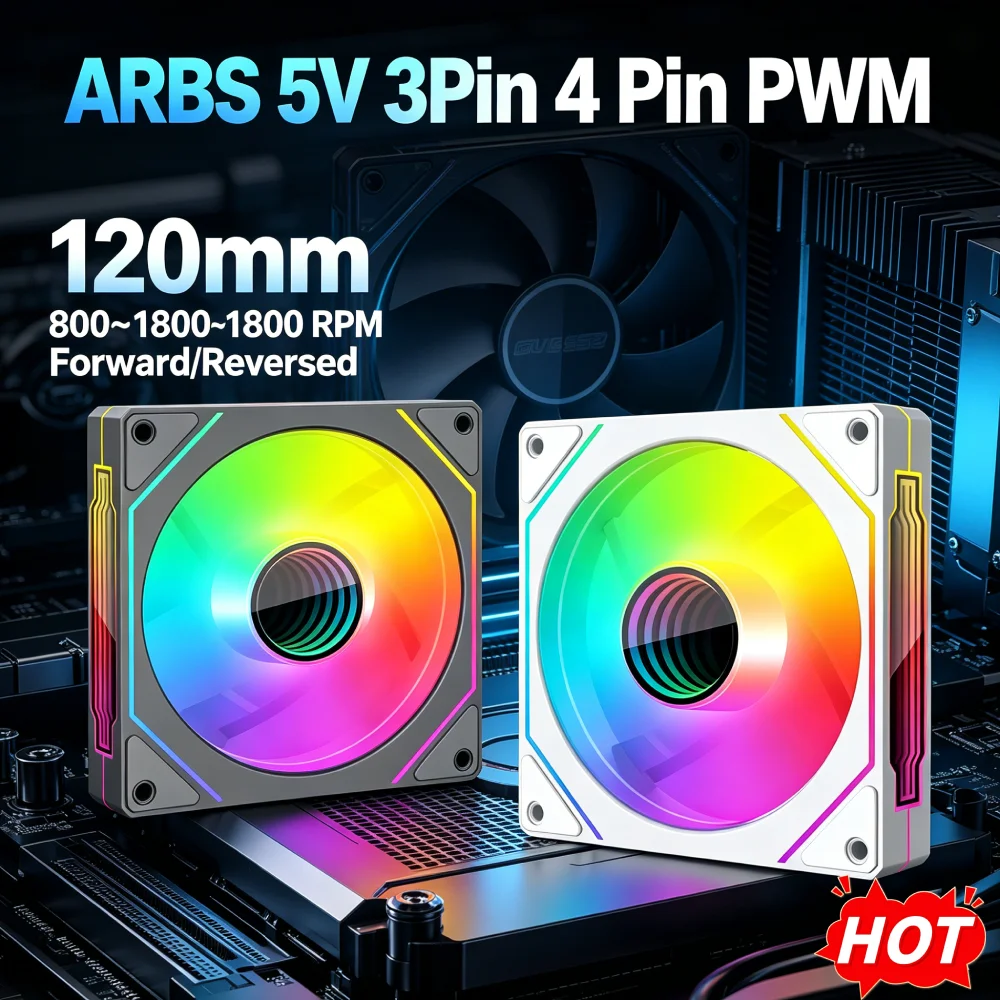 120mm Chassis Fan for Computer Cases Quiet Operation with Fluid Dynamic Bearing RGB Compatible for Efficient Cooling