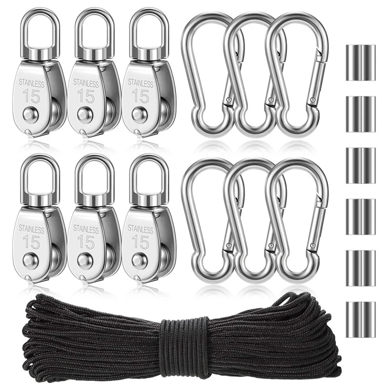 

304 Stainless Steel Pulley Wire Rope U-Ring Hanger Pulley Hook Hook Saving Tool Easy Install