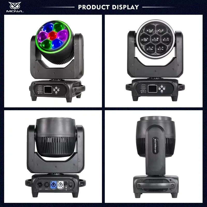 7x40W Mini Bee Eye LED Moving Head Projection Light 4in1 RGBW Halo Ring DMX Wash Zoom for Club Bar Stage Shows