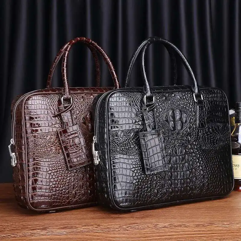 

New Style Briefcase Genuine Business Handbag Crocodile Pattern High End Men Fashion Messenger Leather Laptop Bag Trend Briefcase