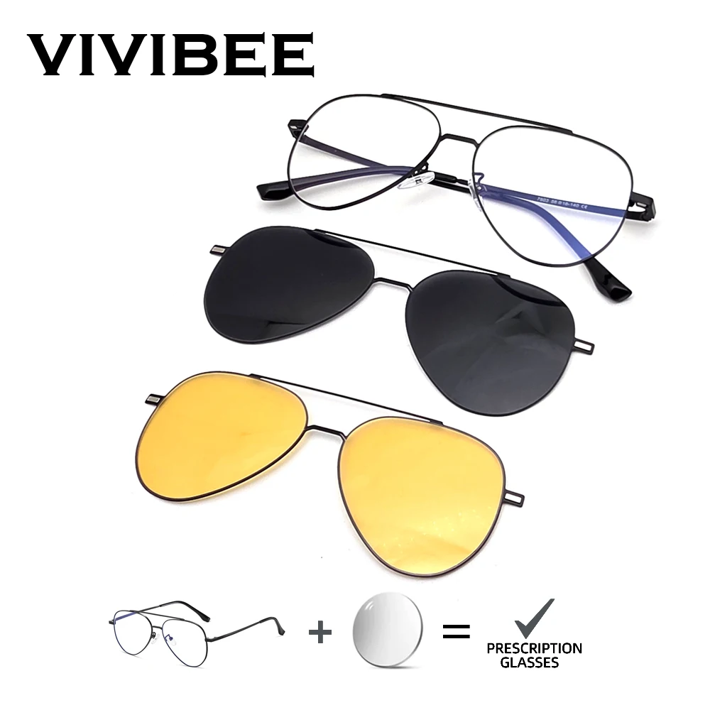 

VIVIBEE Pilot Customized Magnetic Clip on Prescription Glasses Titanium Aviation Hyperopia Sunglasses Optical Eyeglasses Myopia