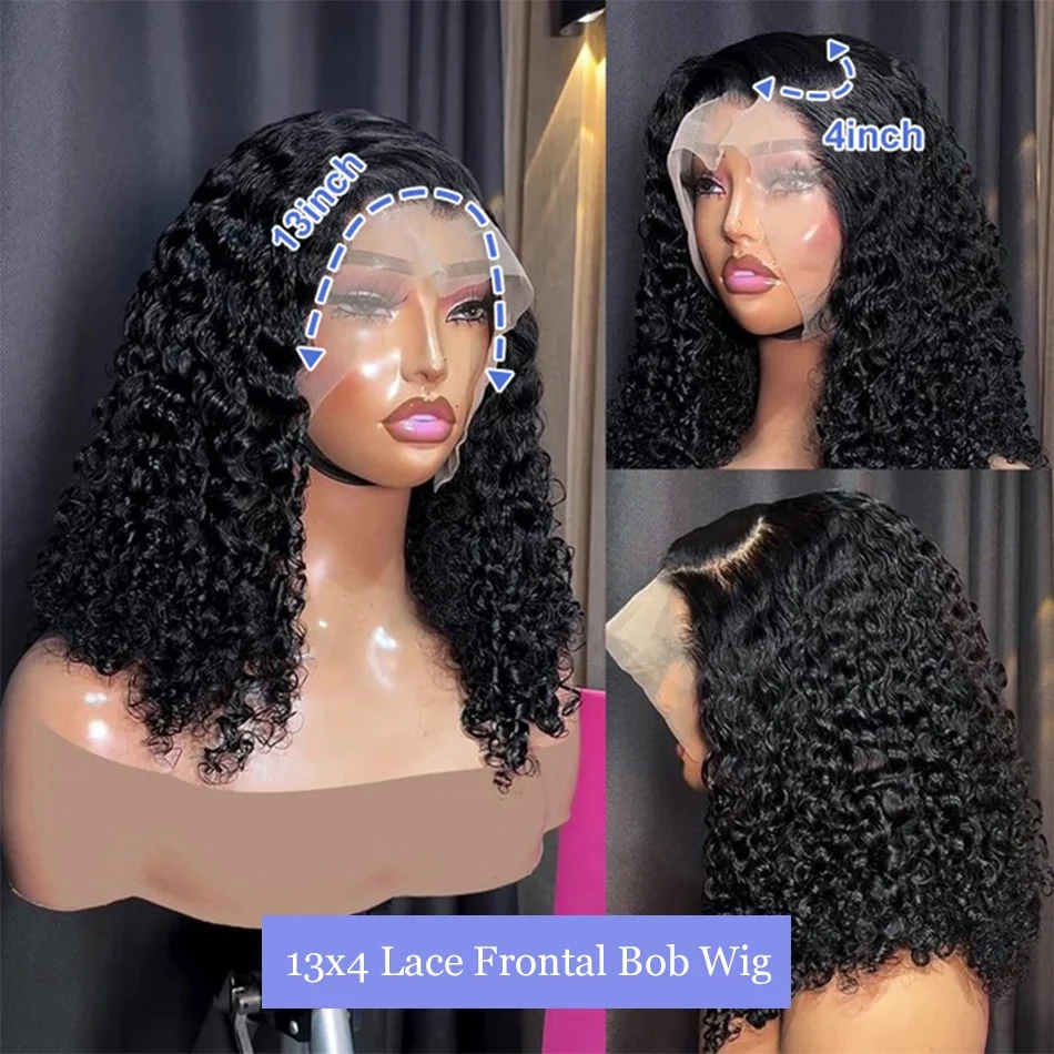 Wig Bob pendek gelombang dalam rambut manusia 13x4 Wig renda depan transparan untuk wanita Wig rambut manusia keriting Brasil 100%