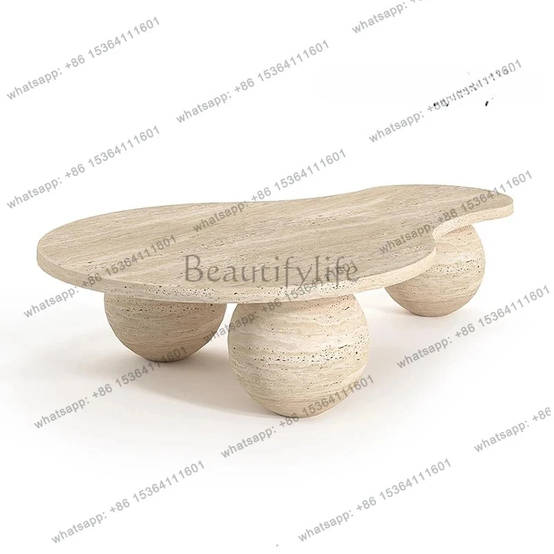 Natural travertine coffee table Nordic light luxury living room B & B small apartment creative light luxury high sense