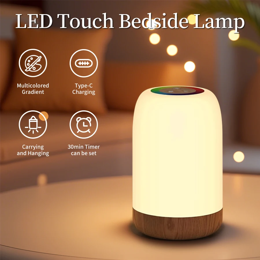 

Bedside Touch Table Lamp Outdoor Camping Lantern RGB Dreamcolor Kid Gift Night Light Rechargeable Dimmable for Bedroom Lighting