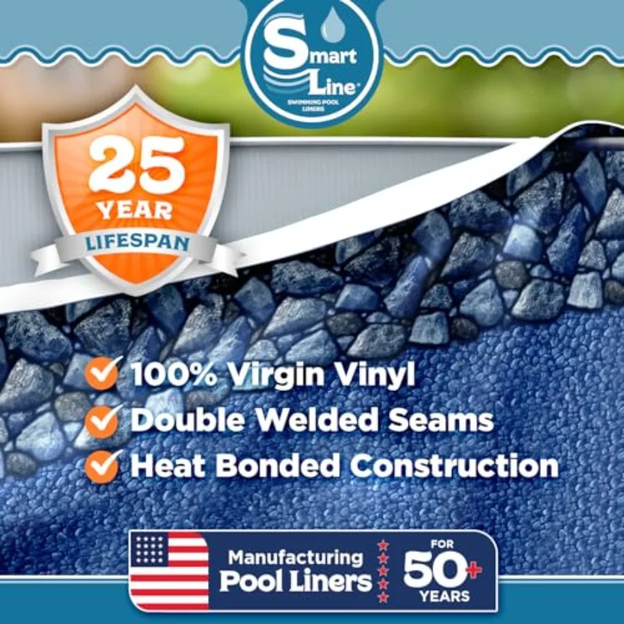Above ground swimming pool liner for steel sided pools, heavy duty virgin vinyl, round 24 feet, 52 inch wall height, unibead st