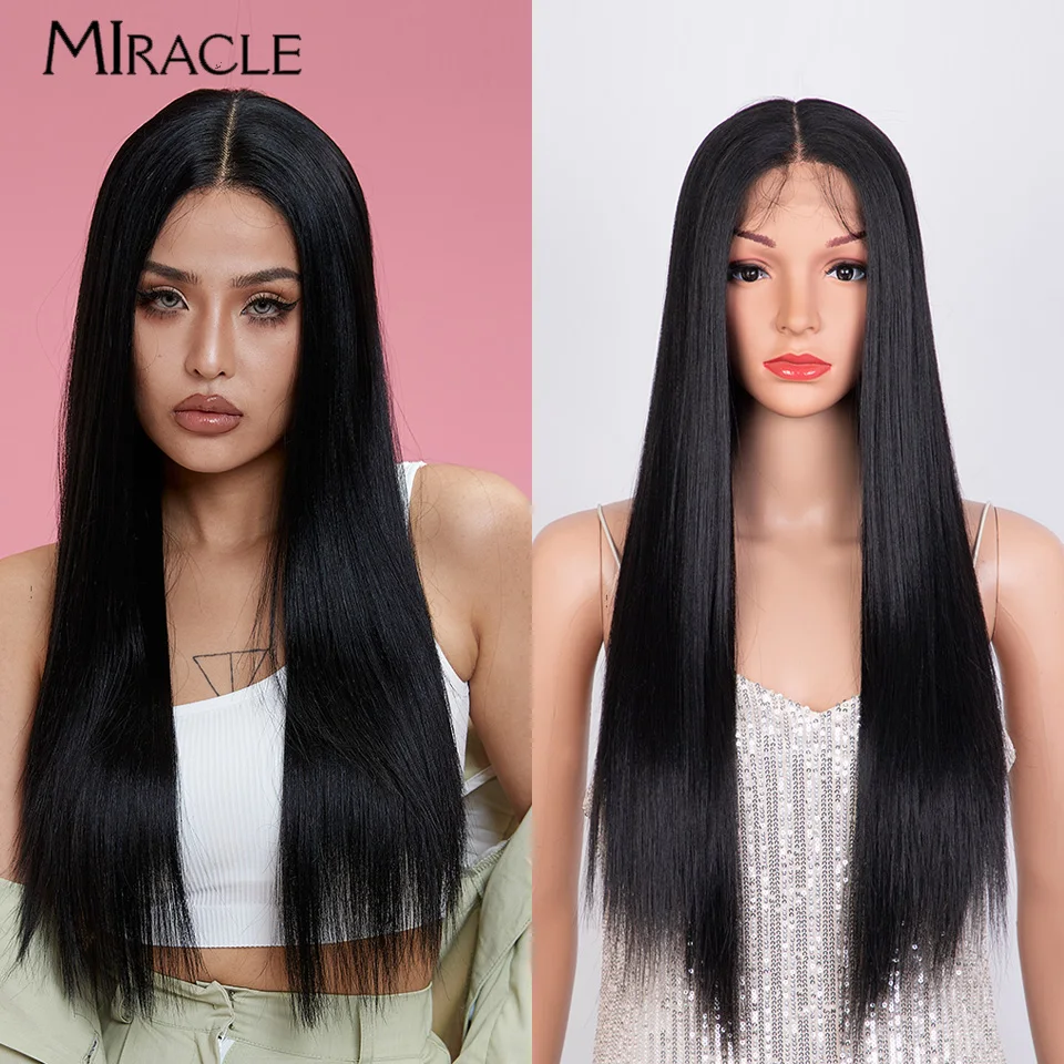 

MIRACLE Straight Wig Synthetic Lace Front Wig Cosplay Wig 28 inch Ombre Red Wigs For Women High Temperature Fiber Hair