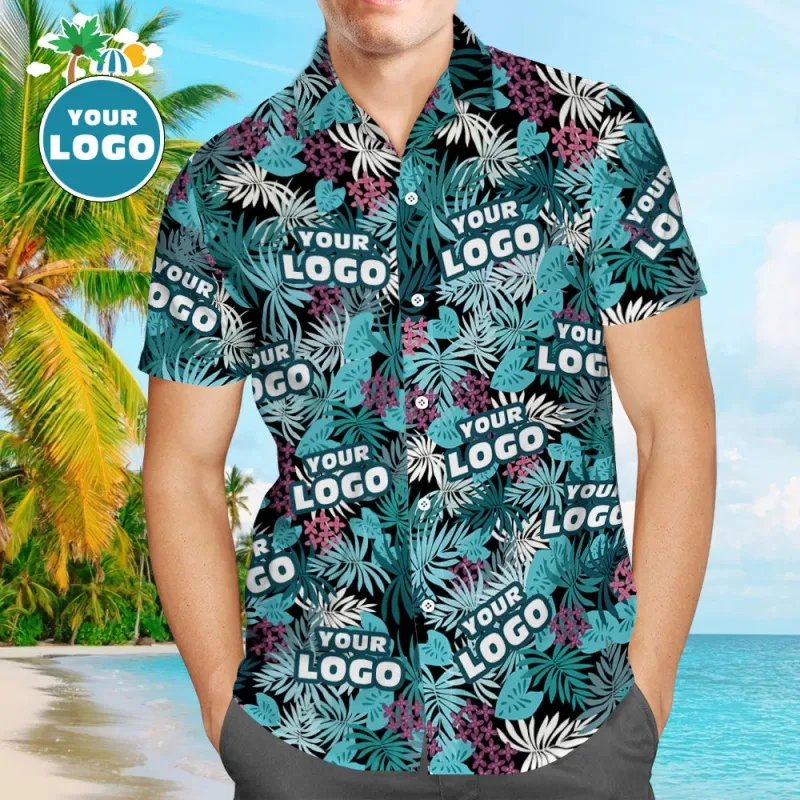 

Personalized Logo Floral Hawaiian Shirt Custom Your Logo Print Summer Beach Aloha Shirt Tropical Leaf And Flower Pattern Blouses