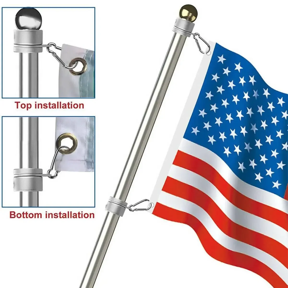 Alloy Flag Pole Rings 360 Degree Rotating pole  Mounting  with Fixed HookAnti Wrap for 1.26 Inch