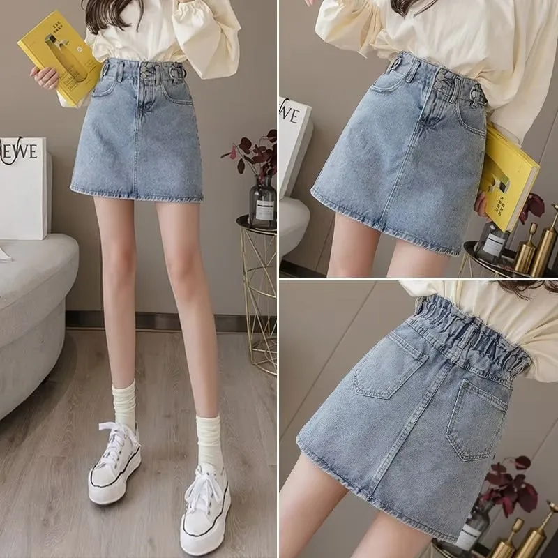 Womens High Waisted Short Mini Denim Skirt 2024 New Spring And Summer Korean Fashion Casual Jeans A-Line Skirts Woman Clothes