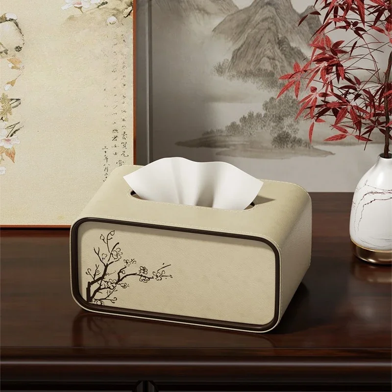 Chinese Style Plum Blossom Tissue Box Cover , Hand Painted Creative Premium Paper Napkin Holder for Living Room, Home Decor Gift