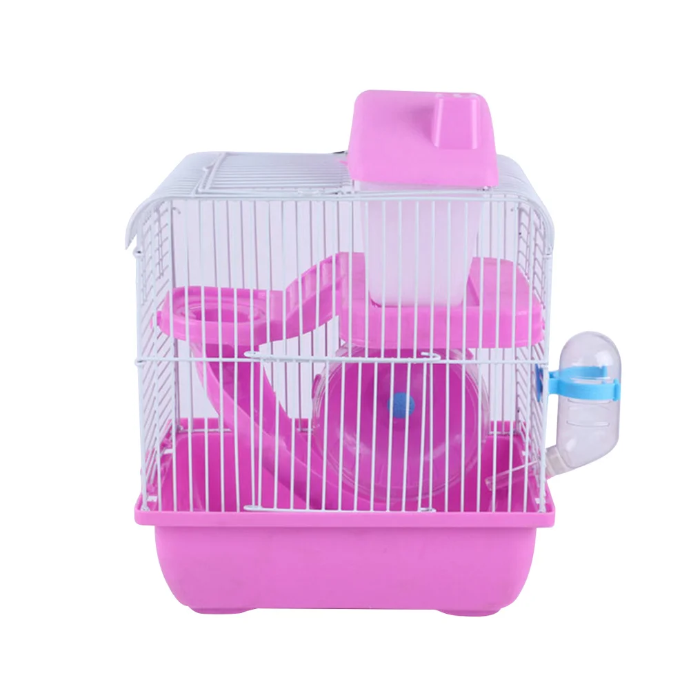 

1pc Double Layer Pet Cage For Hamster Chinchilla Acrylic With Running Wheel Leakproof Water Jug Slide Small Pet Villa Cage