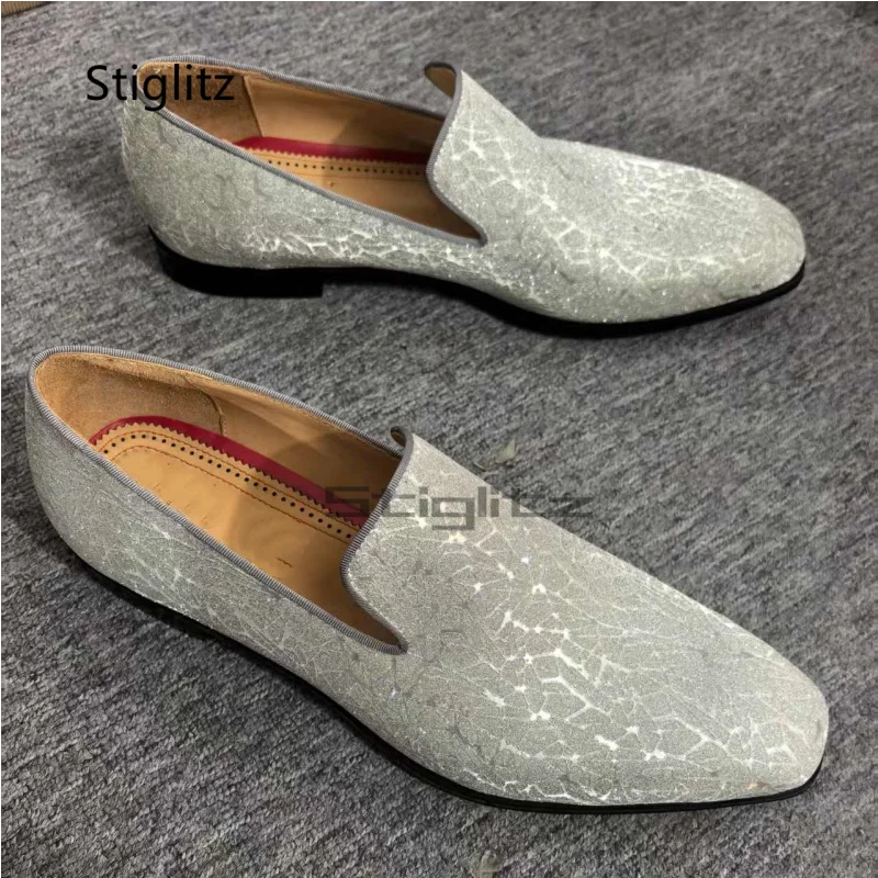 

Bling Glitter Loafers Men's Shoes Luxury Designer Handmade Casual Shoes Flats Men Slip On Party Wedding Bridegroom Shoes