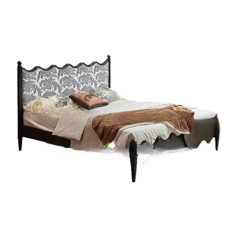 

French retro wave be d solid wood red oak bed 1.8 meters double master bedroom soft bag bed