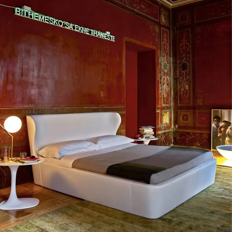 

Modern Bedroom Leather Elbow Semi-Enclosed Headboard Deluxe Double Bed