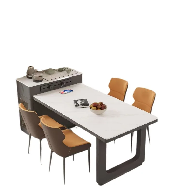 

Cream high-end light luxury style, rock slab island dining table , retractable small apartment