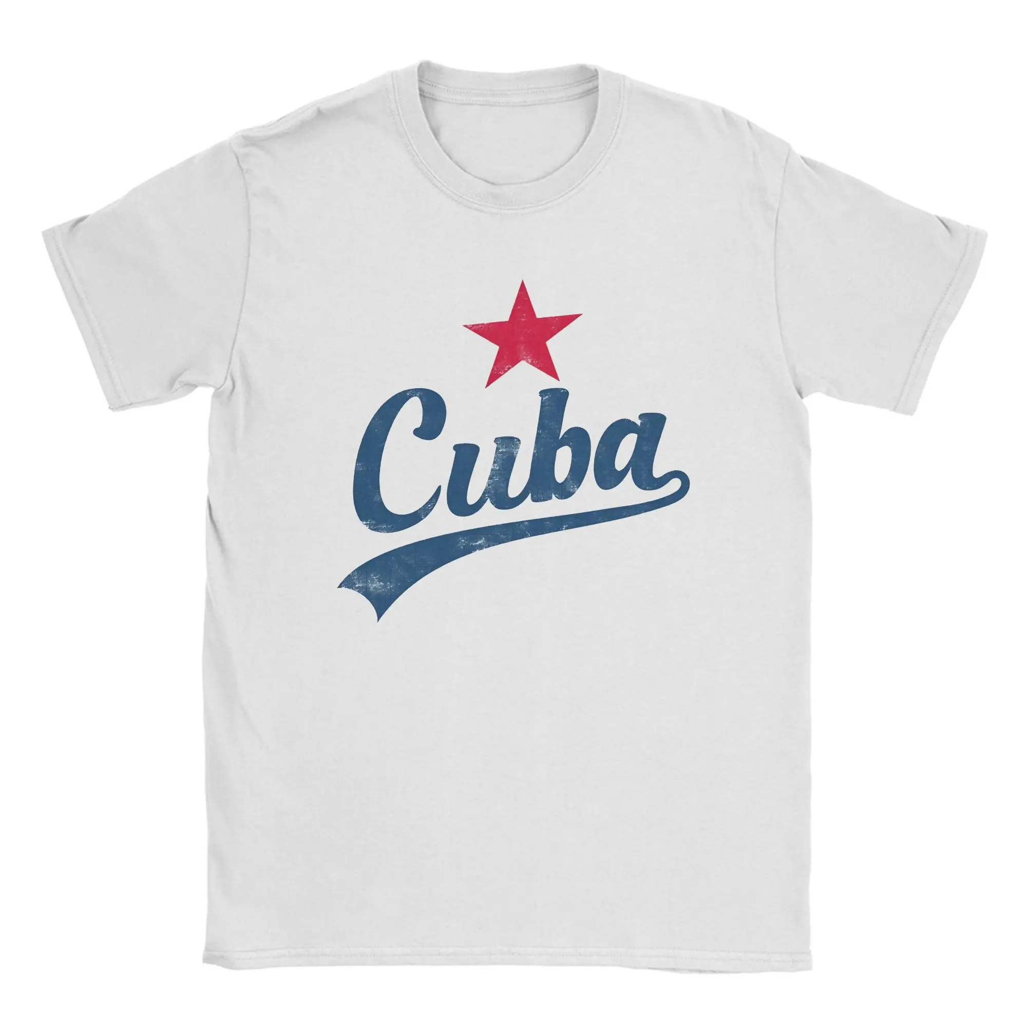 

Oversized T-Shirt Cuba Vintage Handwritten With Red Star Cotton T Shirts Popular Tee Shirt for Man Beach Y2K Short Sleeve Tops
