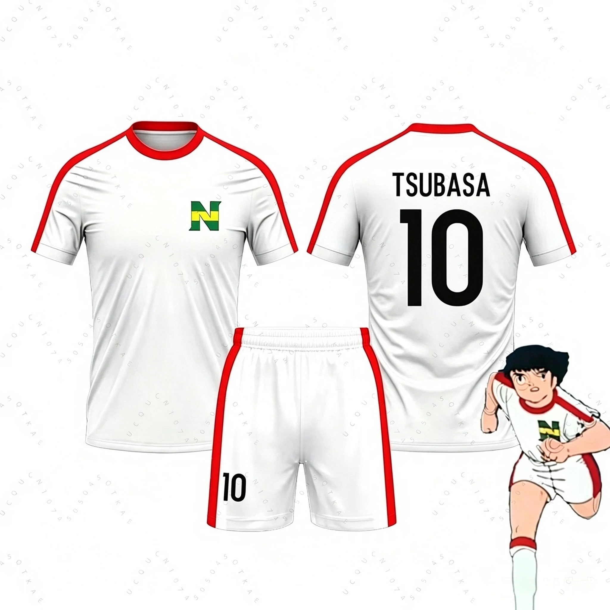 2 Piece Outfit Children Tracksuit Captain Tsubasa Football No.10 Print T Shirt Can Choose T-Shirts Or Shorts Kids Adult Clothes