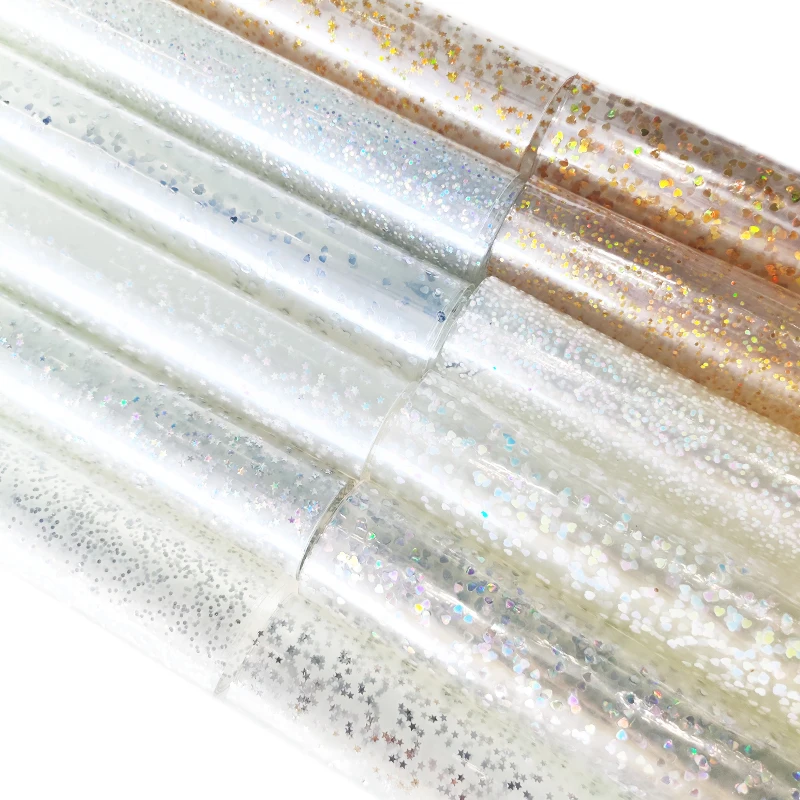 Glitter Transparent PVC Vinyl Film for Decoration Bag DIY Clothing Windbreaker Waterproof Craft Handmade 0.5mm 46*135CM