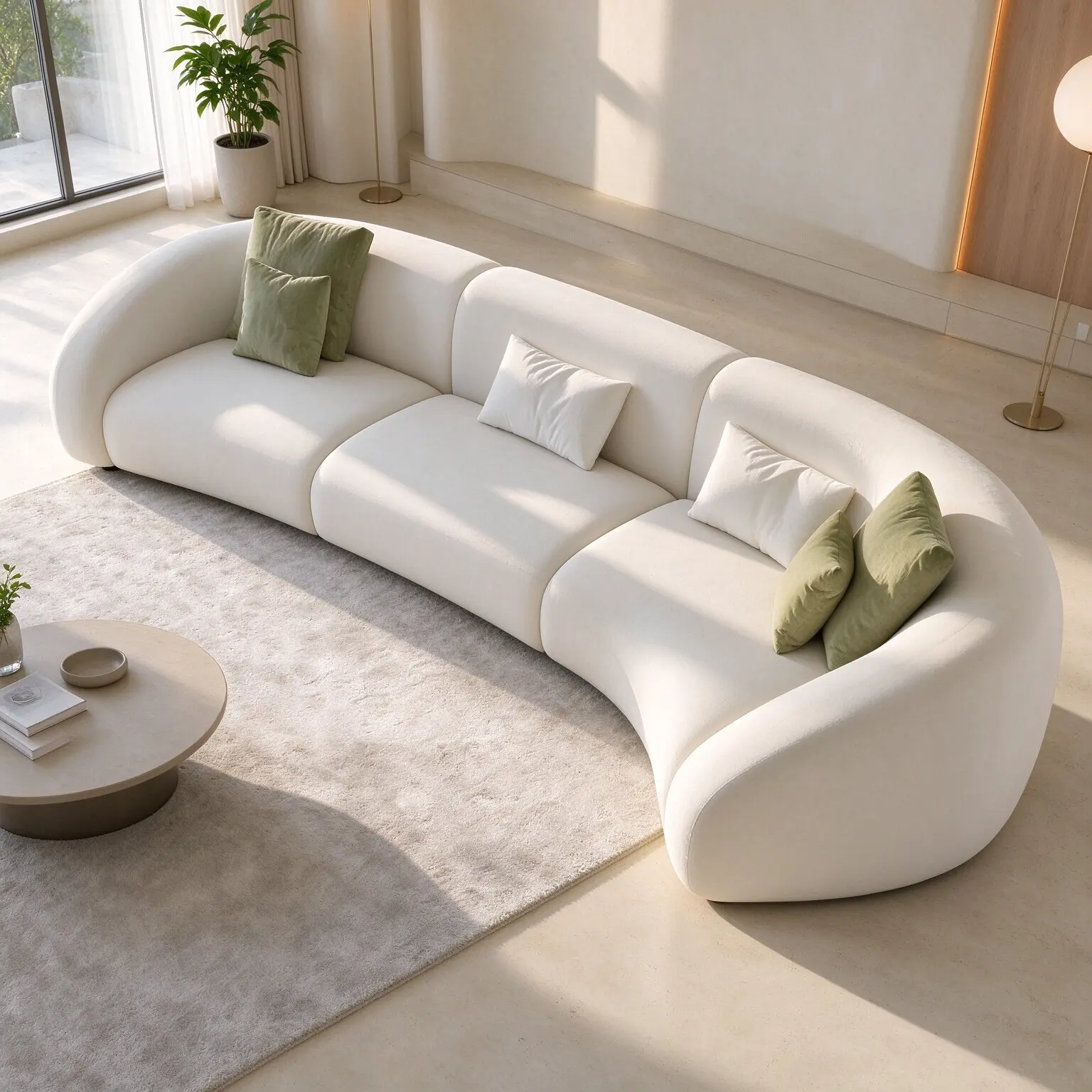 Curved Modular Vacuum Packed Compressed Sofa, Cream Boucle Fabric Sofa in Box, Living Room Hotel Sectional Couch with Pillows