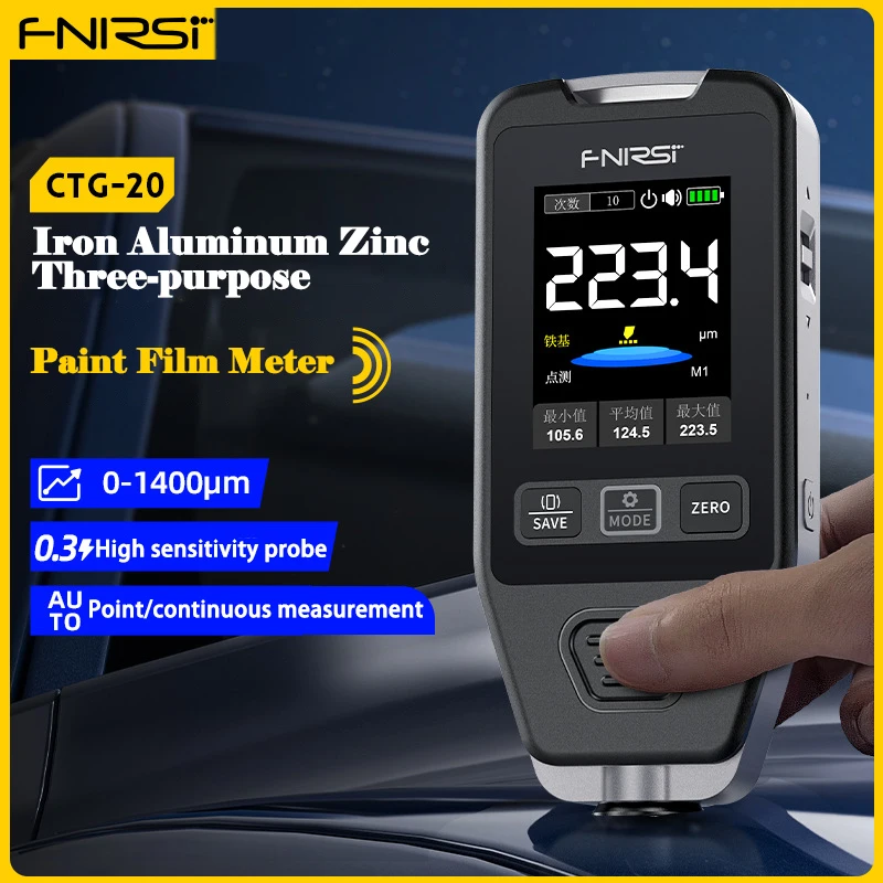 FNIRSI CTG-20 Car Paint Film Tester Meter Paint Thickness Gauge Electroplate Metal Putty Powder Coating for Car 0-1400um Fe nFe