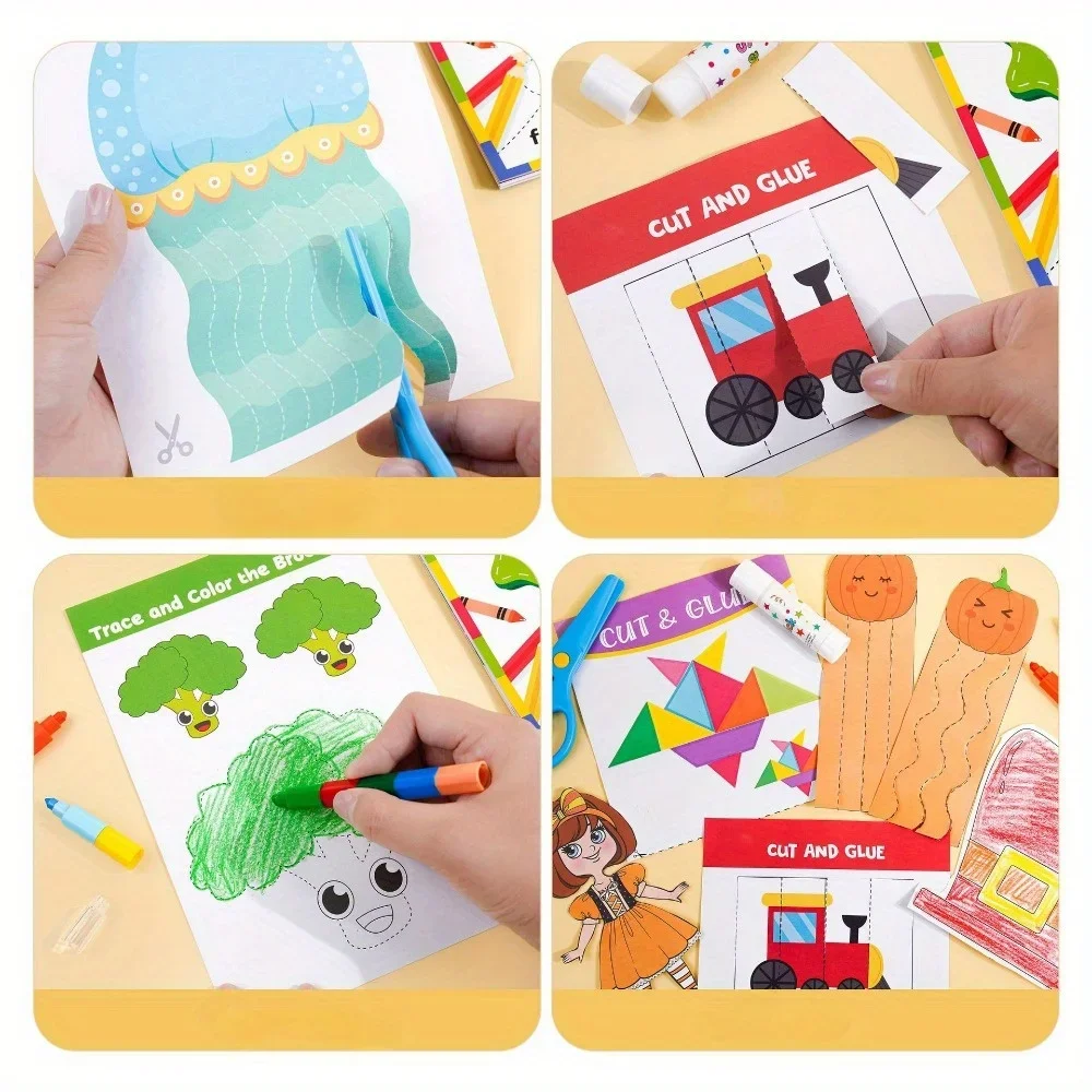 Kinder-Spaß Papier-Bastelset DIY Scrapbooking Malbuch mit Aufklebern Frühes Lernspielzeug
