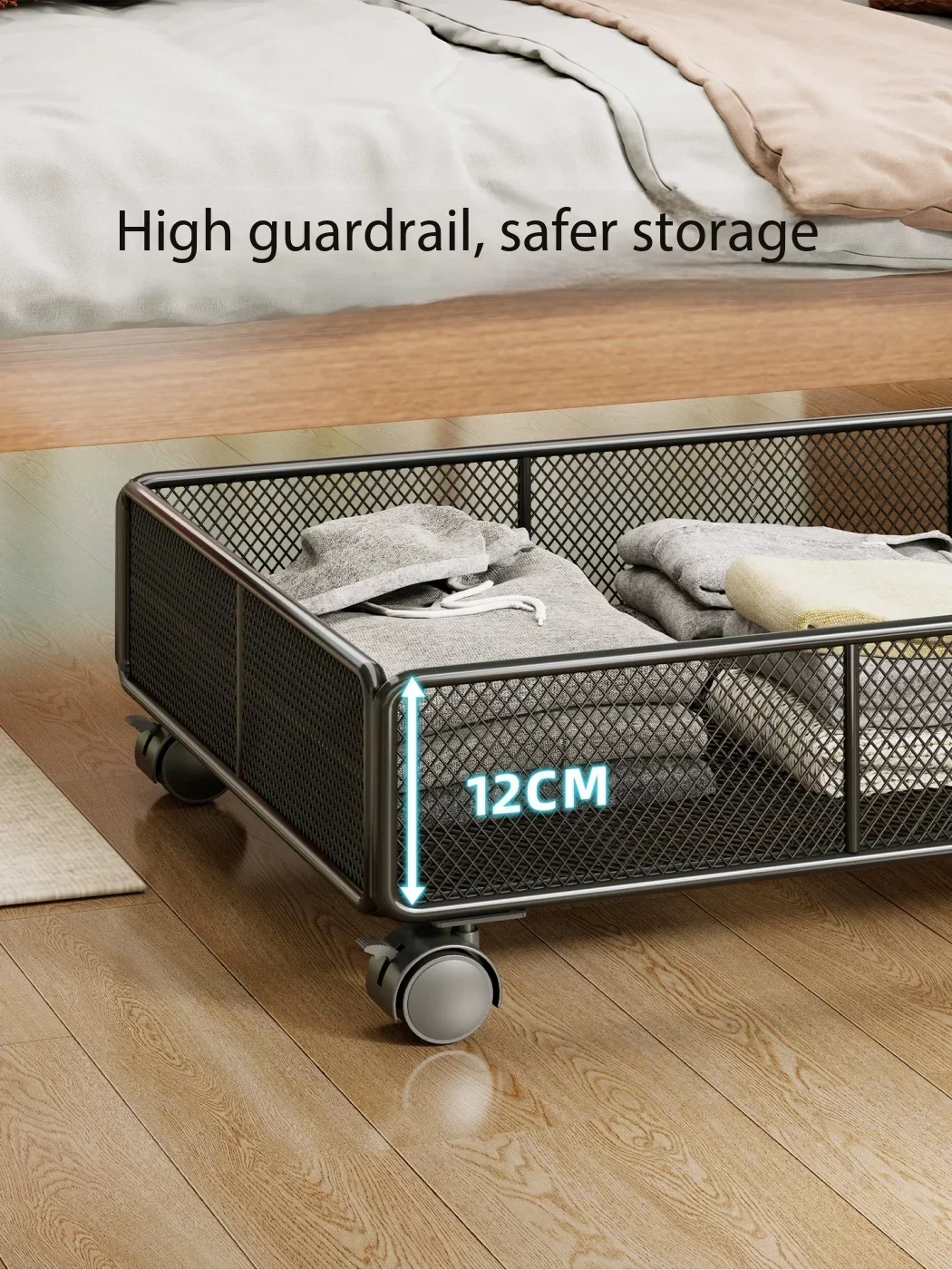 Under‑Bed Storage Box Flat With Wheels Household Organizer Bin for Books Sundries Bedroom Dormitory Under Bed Use