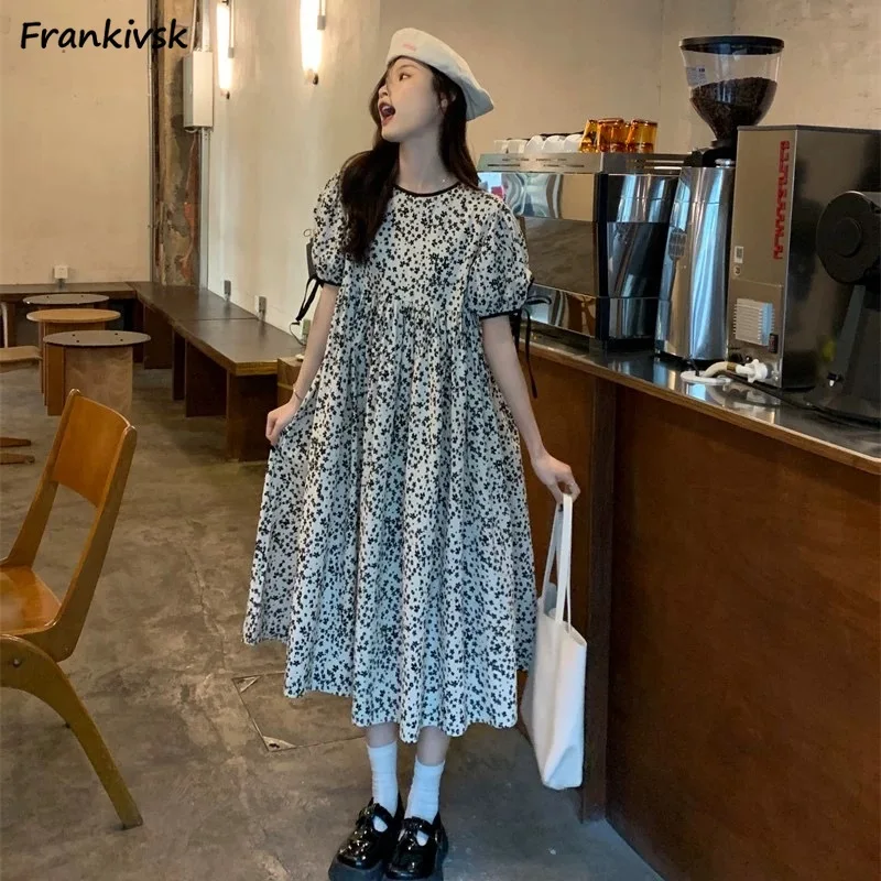 Vestidos de mujer tierno estilo francés temperamento Retro verano Casual suelto todo-fósforo encantador juvenil Floral Puff manga estudiantes