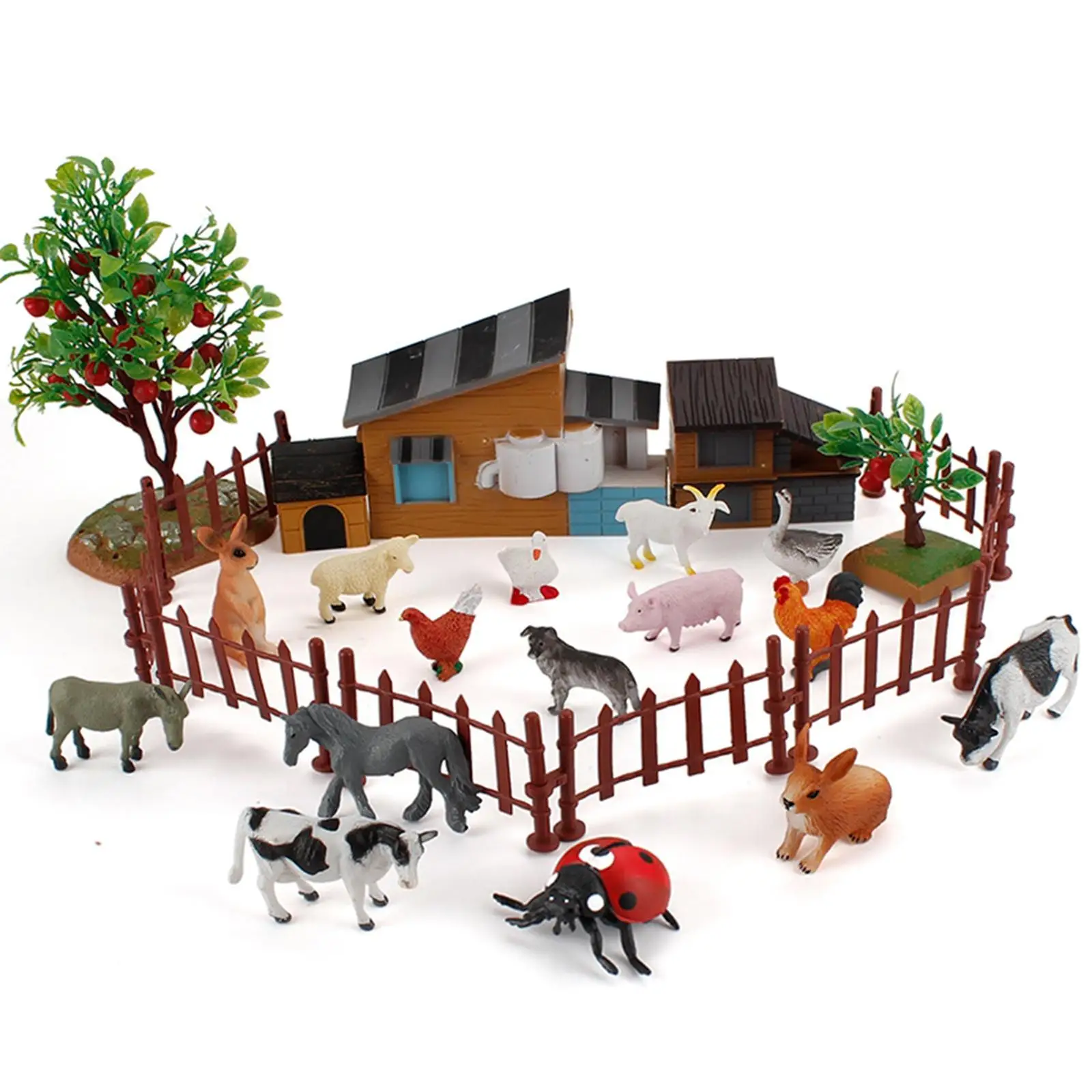 Farm Animals Playset Com Cercas, Figuras Animais, Toy Farm Figurines, Favor Escola, 21pcs