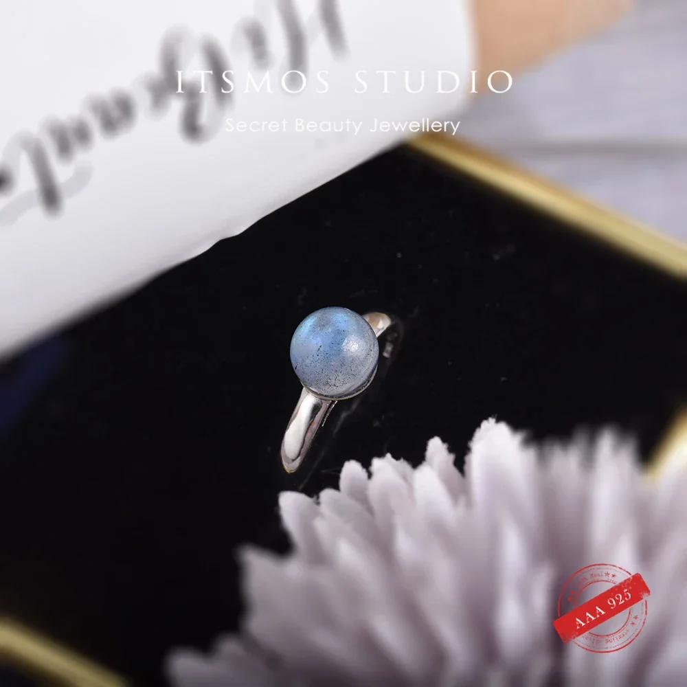 ITSMOS Labradorite s925 Sterling Silver Blue Moon Light Elegant Simple Rings Female Gemstone Jewelry Finger Ring Bands for Women