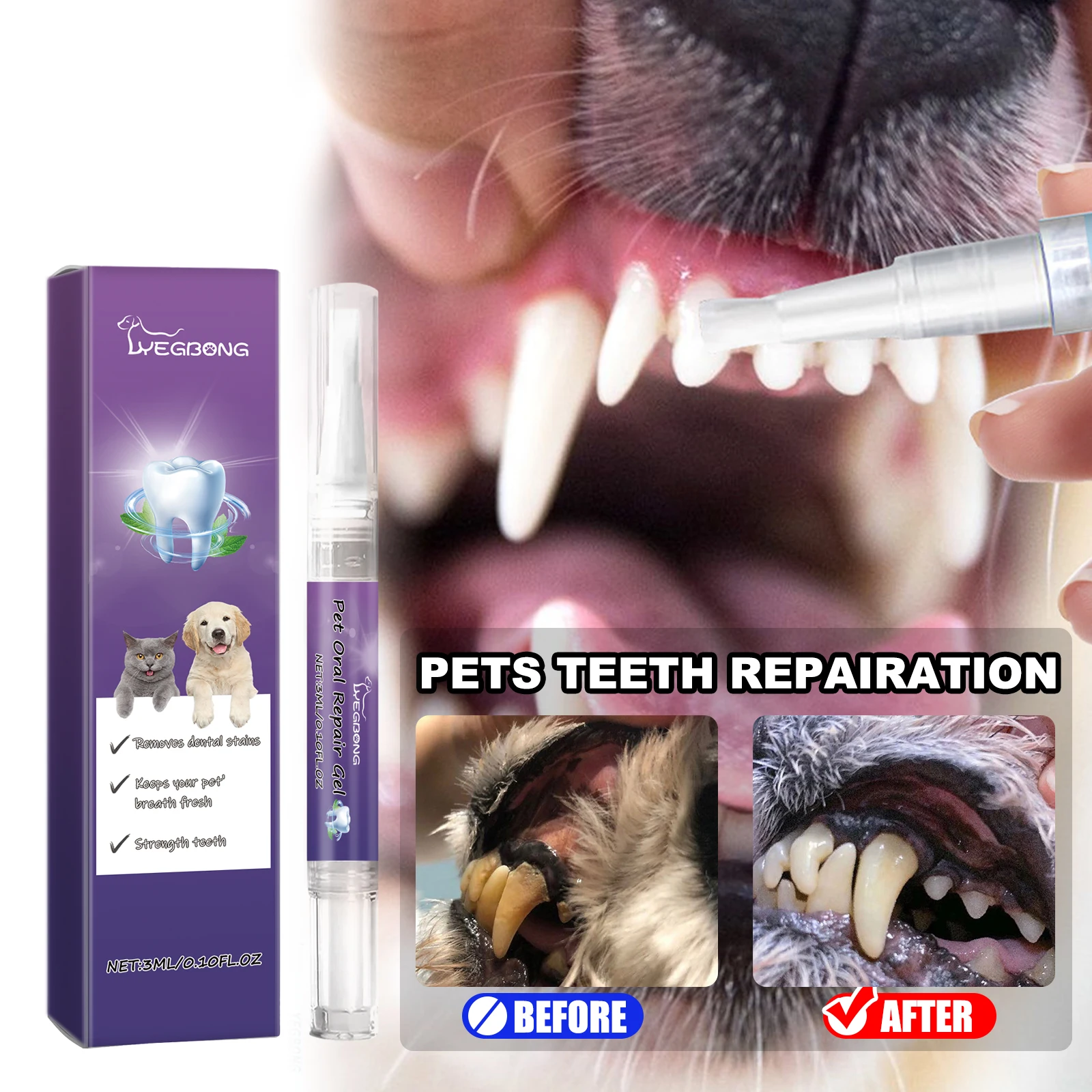 

YEGBONG Pets Oral Repair Gel Teeth Cleaning Pen for Dogs and Cats Fresh Breath Remove Tartar Repair Teeth Gums Pet Cleaning Tool