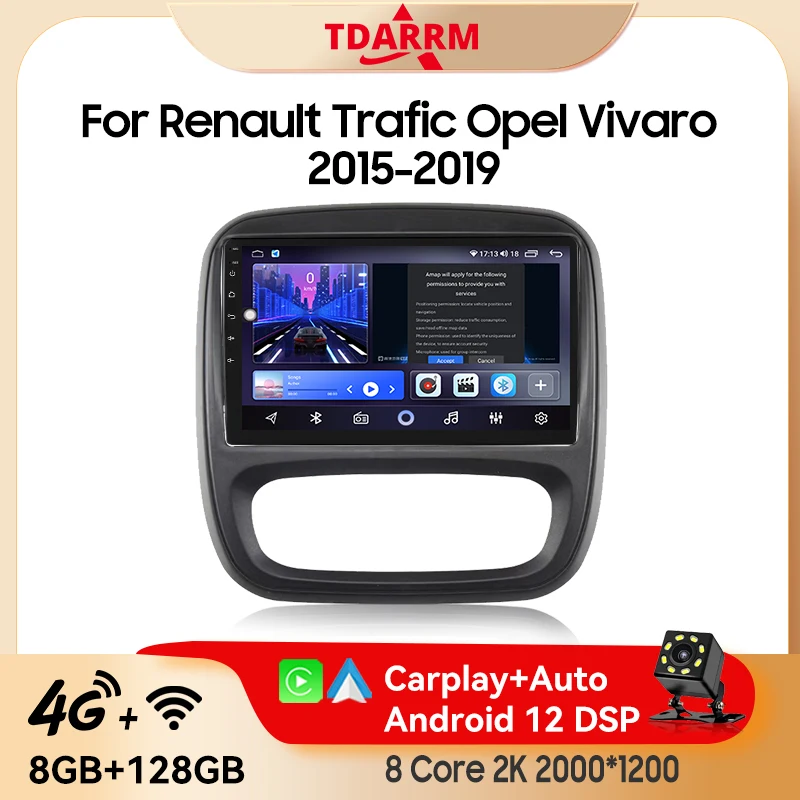 

9" Car Stereo Radio Android 13 Carplay For Renault Trafic Opel Vivaro 2015-2019 Navigation GPS 2Din 4G IPS Car Multimedia Player