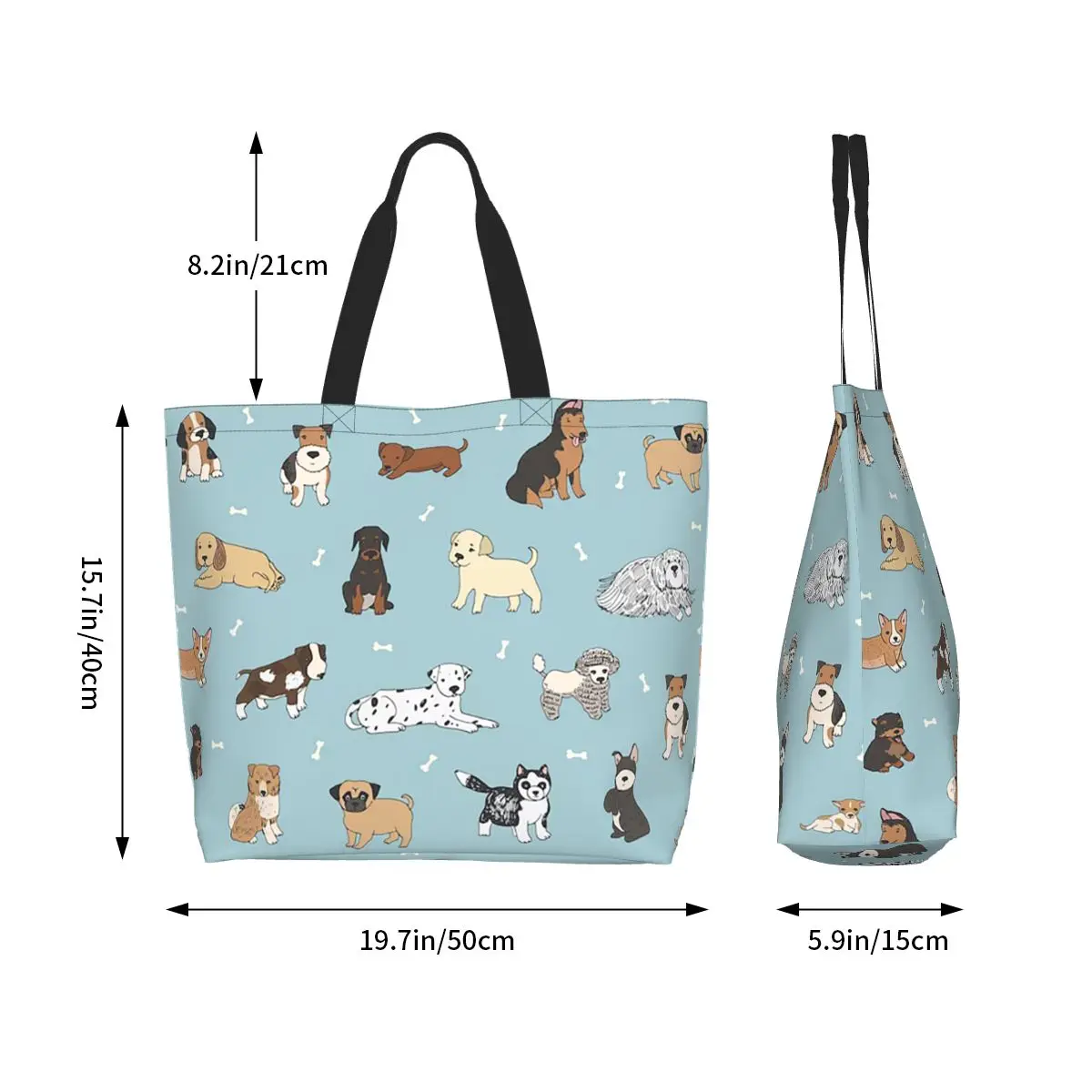 Puppy Dog Shopping Tote Bag Canvas Large Capacity Shoulder Bags Shopper Grocery Handbag for Women